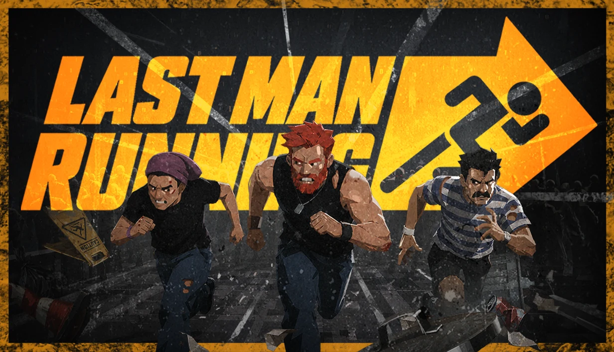 Last Man Running key art with three runners escaping the city